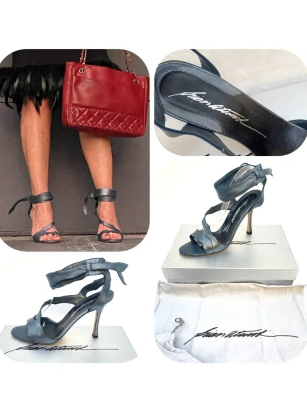 Brian Atwood Platinum Napa Leather Temptation Ankle Strap Heels/Sandals